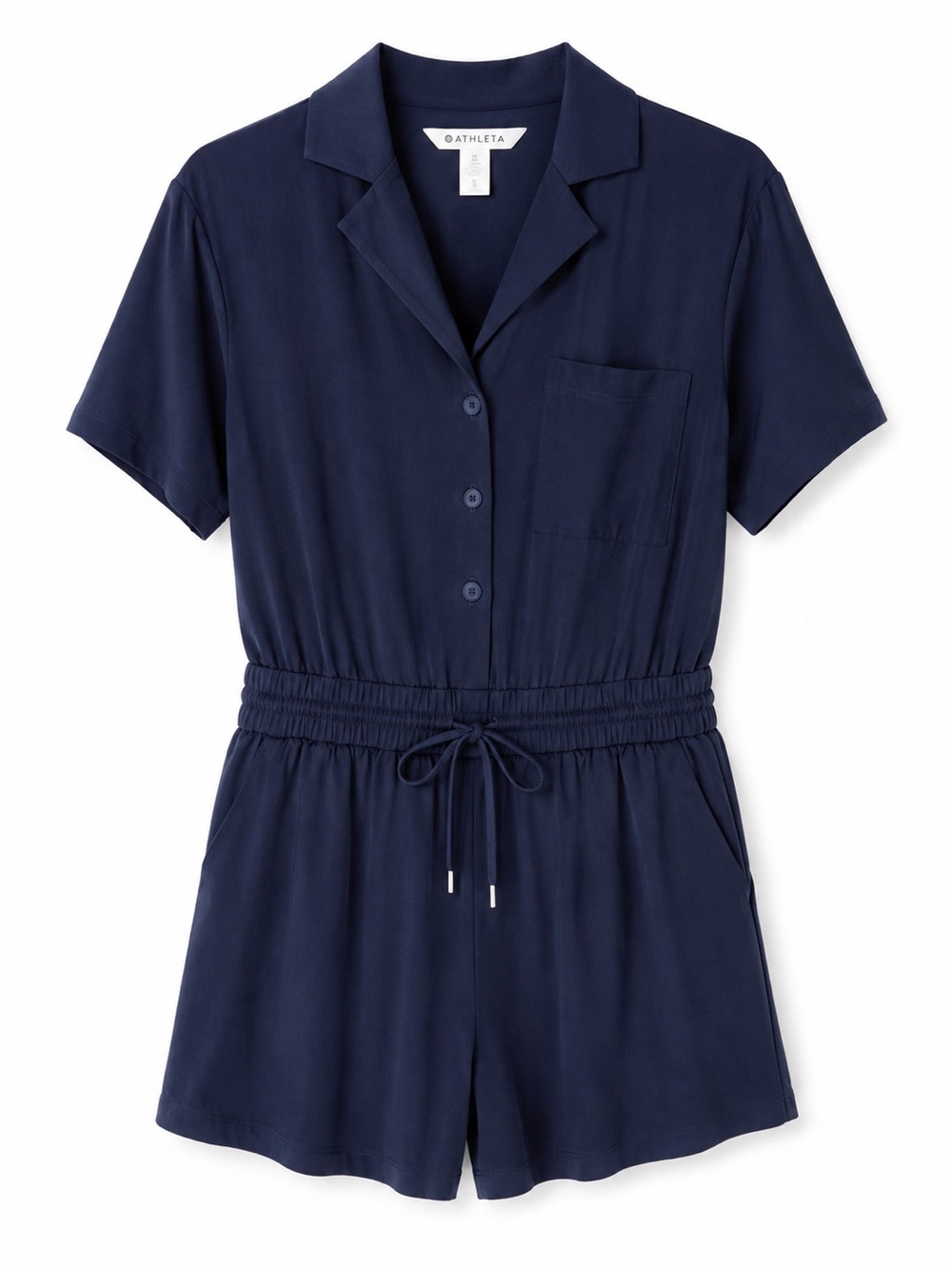 Athleta Navy Short-Sleeve Drawstring Romper